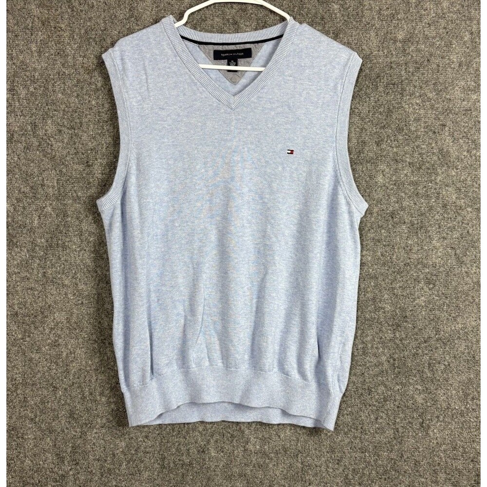 Tommy Hilfiger Sweater Mens Size XL Blue Vest Preppy Dad Casual